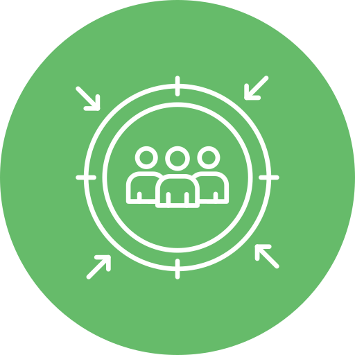 3 personnes sont représentées dans un cercle. 4 flèches sont dessinées et pointent ver s le cercle. Le fond est vert.